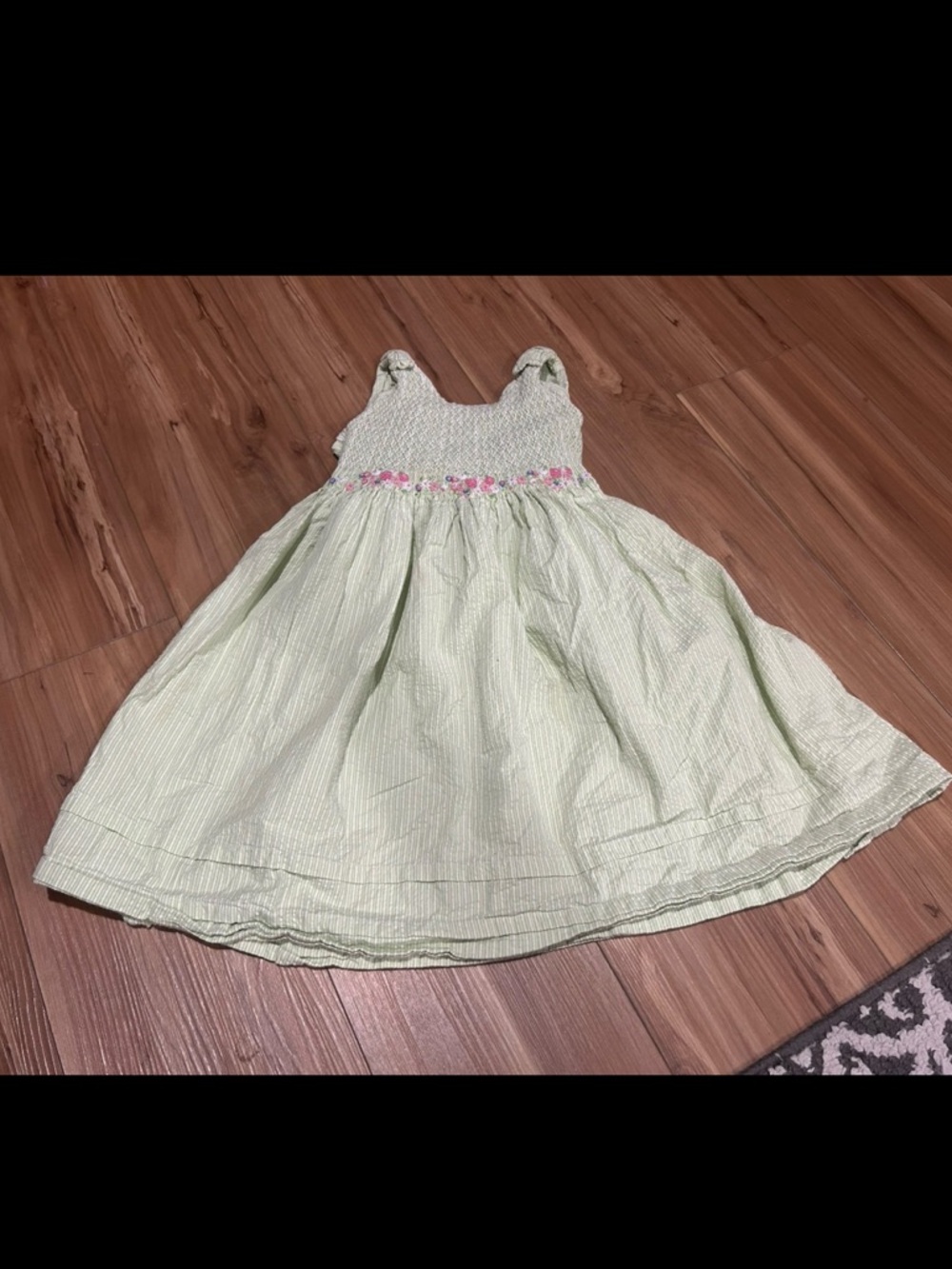 Hartstrings Light Green Smocked Dress with Pink Floral Trim Size 6